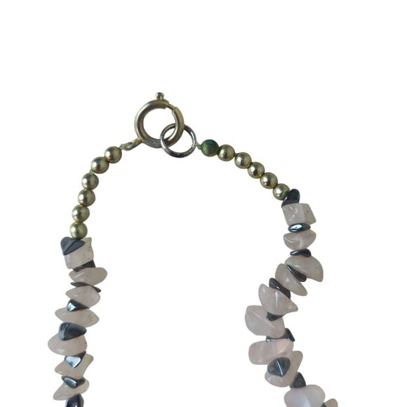 Vintage Harlequin Face Ceramic Pendant Necklace Pink and black stone & wood‎ 25" - Picture 7 of 16